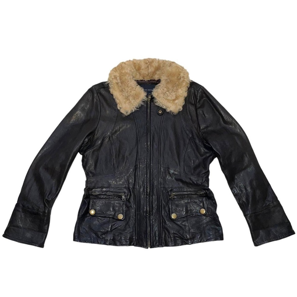 XL Banana Republic brown leather coat with a shearling lamb collar 🐑